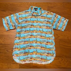 Vintage Silk Club Men 100% Silk Button Down Top Size Medium M Arizona Desert